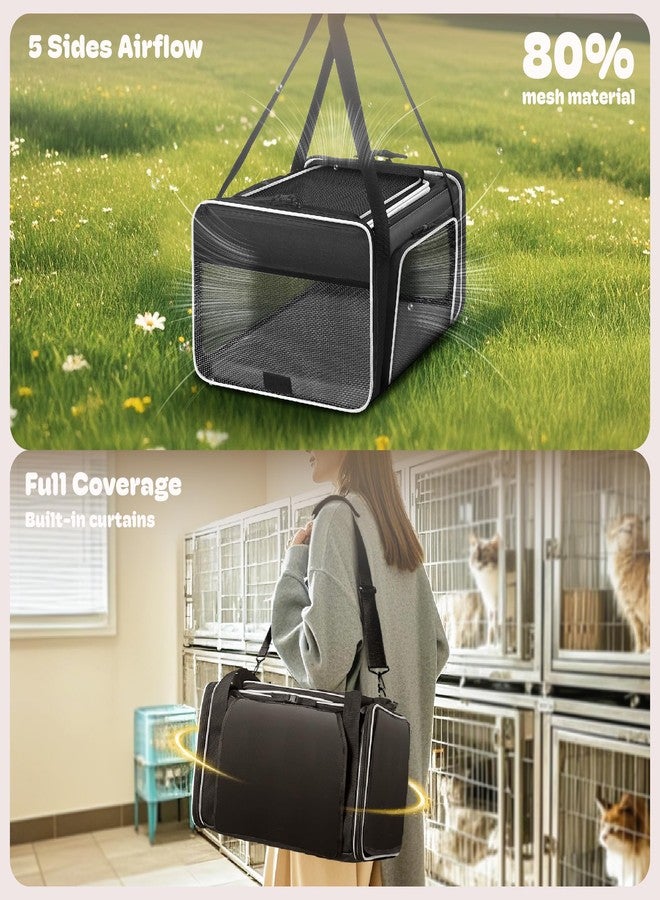 SHARLOVY Top and 2 Sides Expandable Large Cat Carrier 18x13.5x9.5, TSA Airline Approved Dog Carriers for Large Dogs, Soft-Sided Pet Carrier with Self-Locking Zippers for Kitten,Rabbit,Puppy, Black White - Image 3